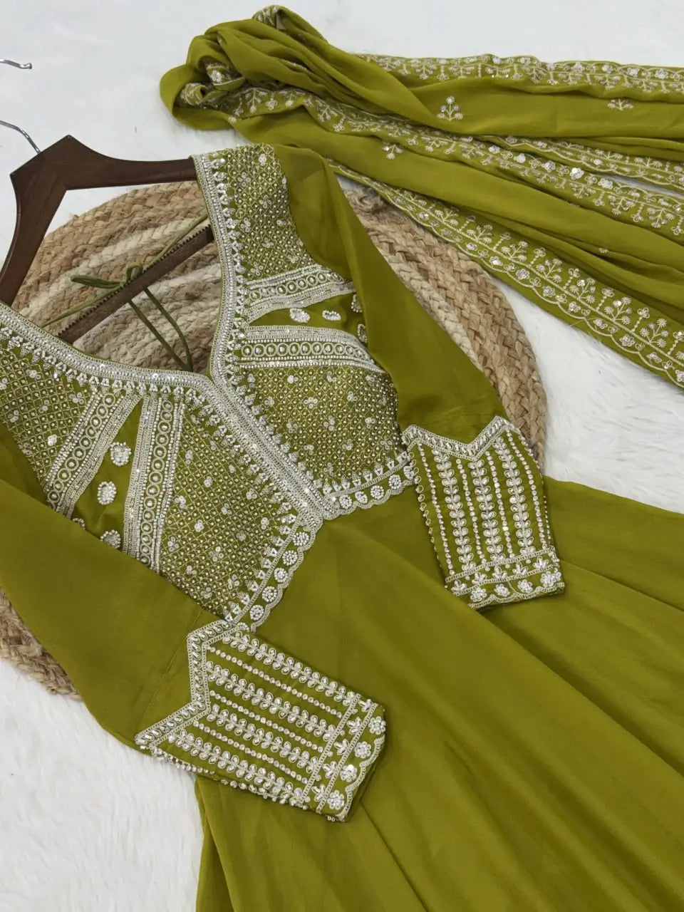 Elegant Embroidered Gown Set with Dupatta for Festive and Wedding Wear