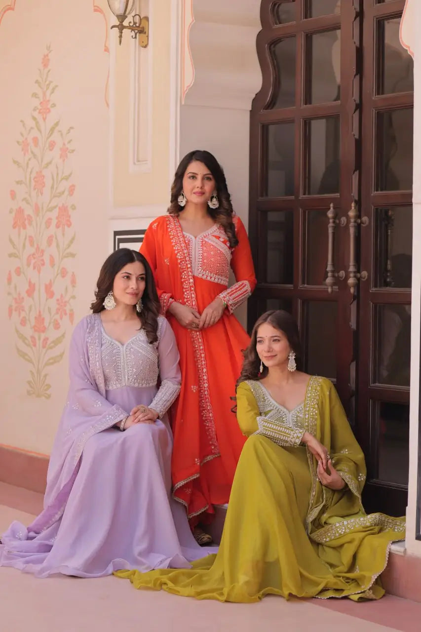 Elegant Embroidered Gown Set with Dupatta for Festive and Wedding Wear