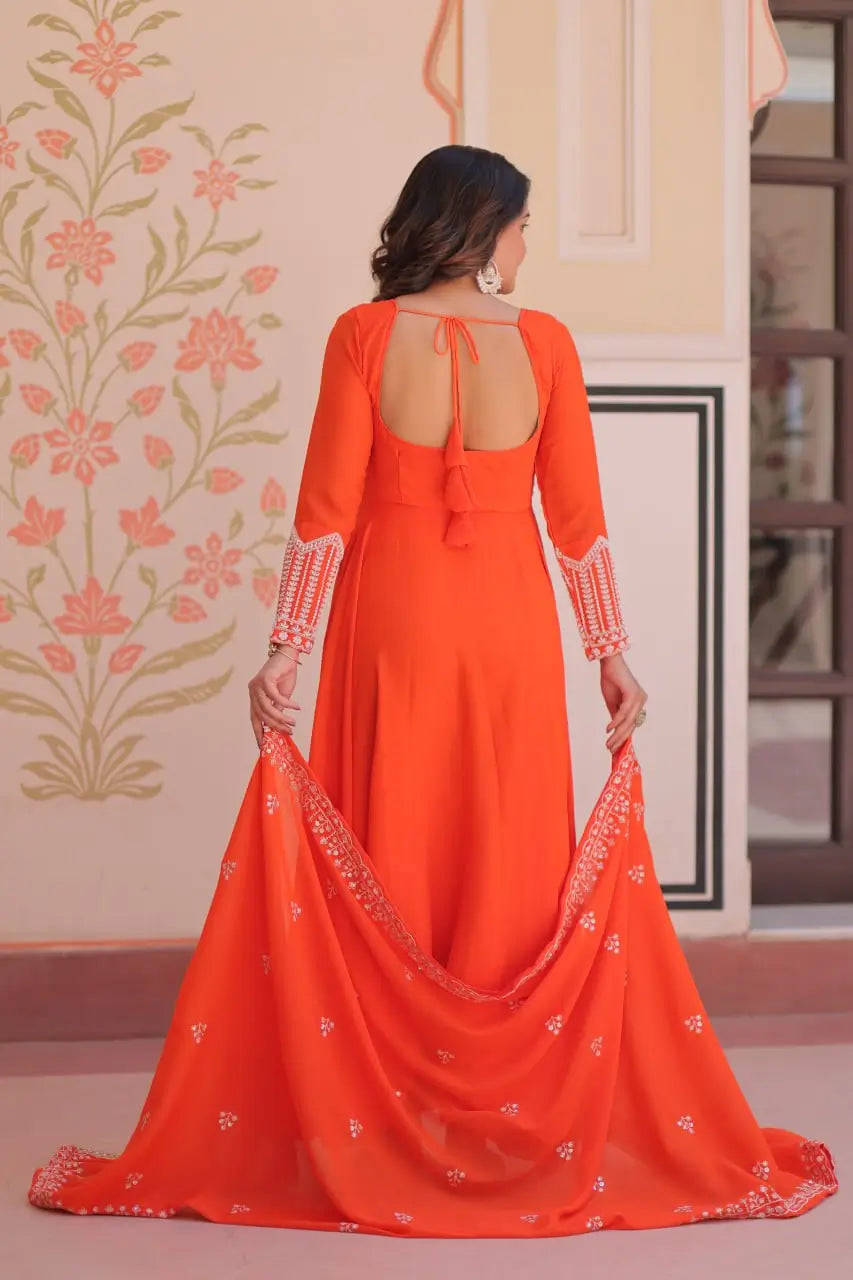 Elegant Embroidered Gown Set with Dupatta for Festive and Wedding Wear
