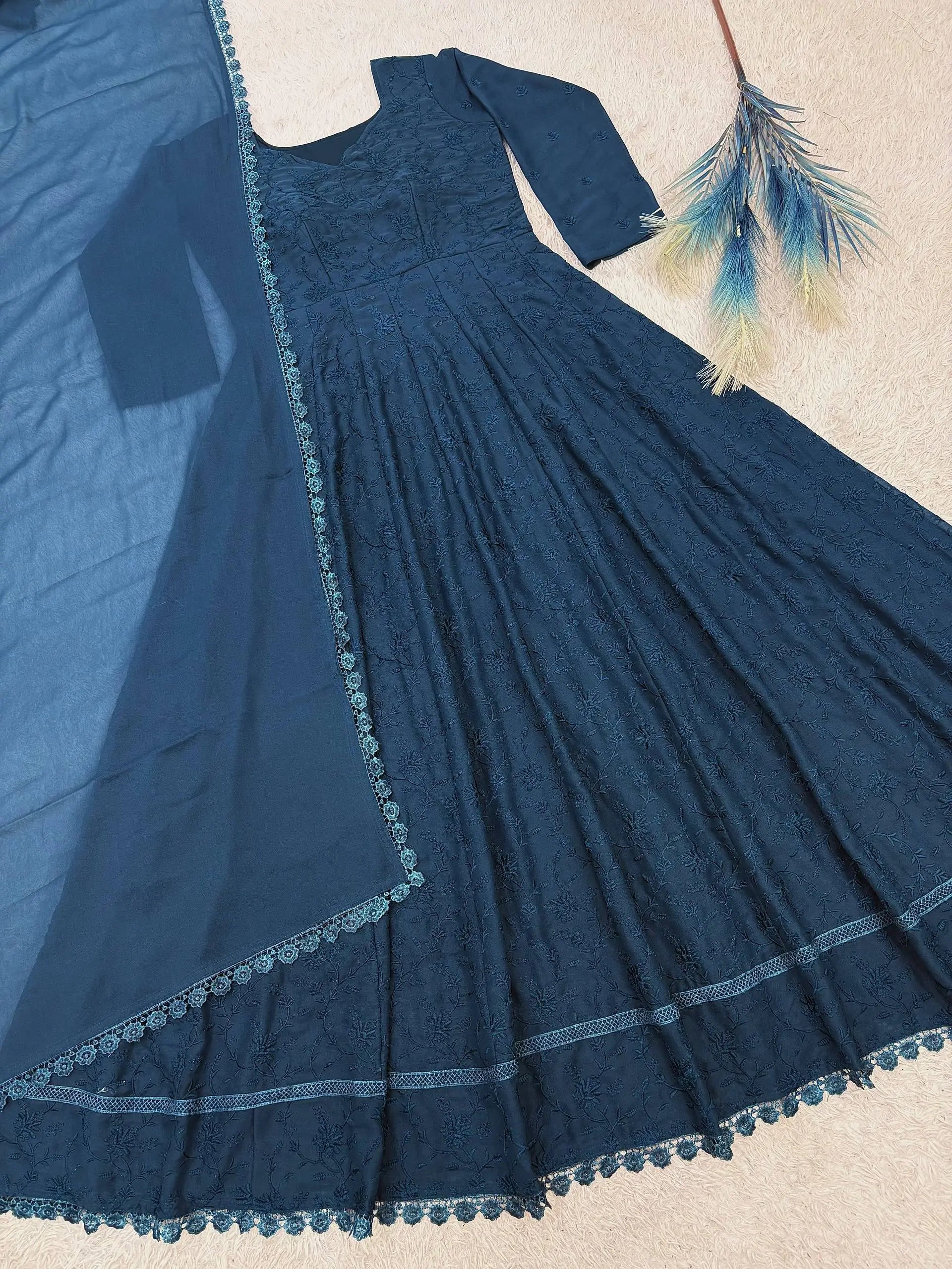 Elegant Embroidered Gown Set with Dupatta for Festive and Wedding Wear