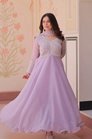 Elegant Embroidered Gown Set with Dupatta for Festive and Wedding Wear