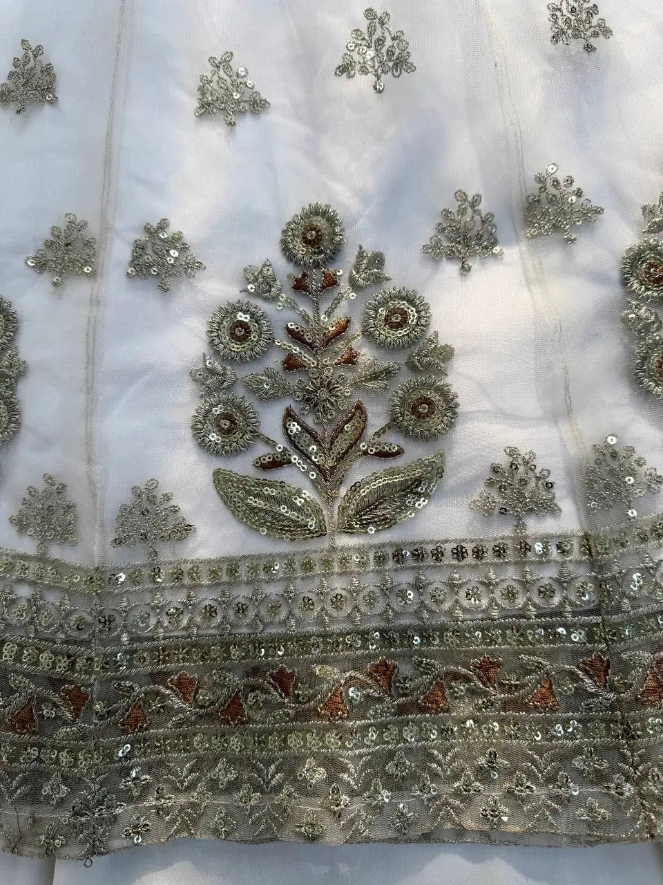 Elegant Embroidered Net Gown Lehenga Set