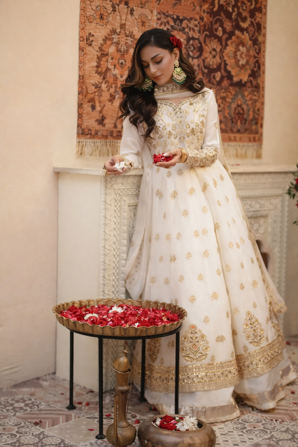 Elegant Embroidered Net Gown Lehenga Set