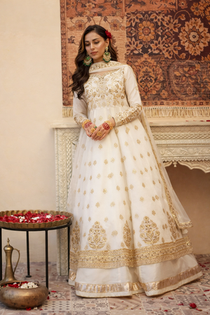 Elegant Embroidered Net Gown Lehenga Set