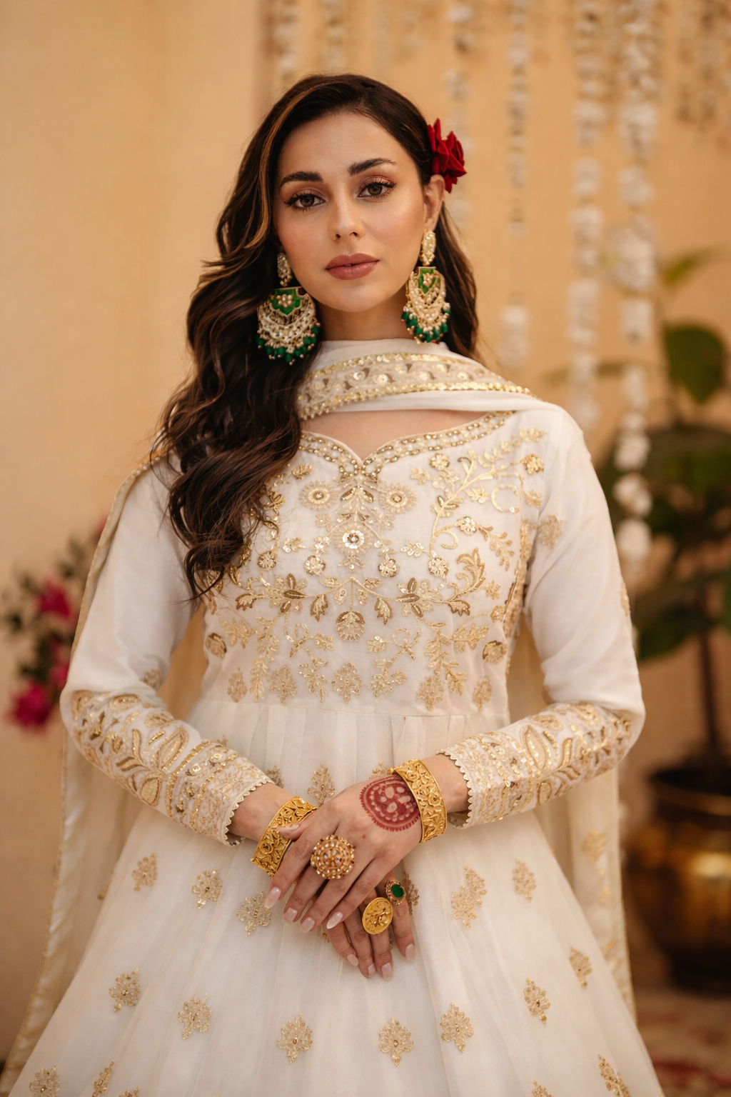 Elegant Embroidered Net Gown Lehenga Set