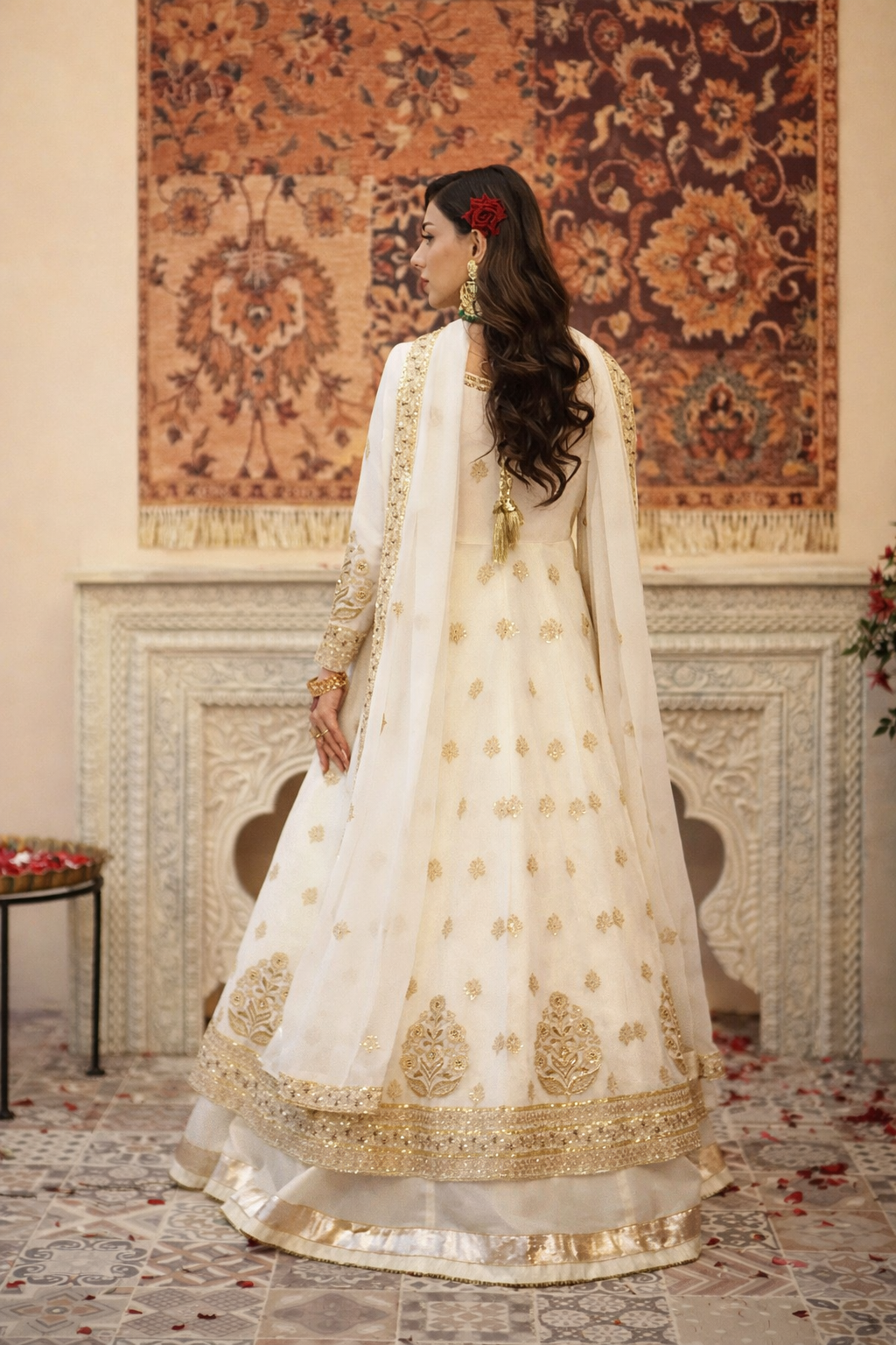 Elegant Embroidered Net Gown Lehenga Set