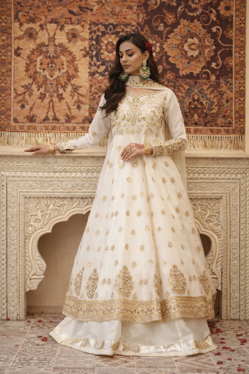 Elegant Embroidered Net Gown Lehenga Set