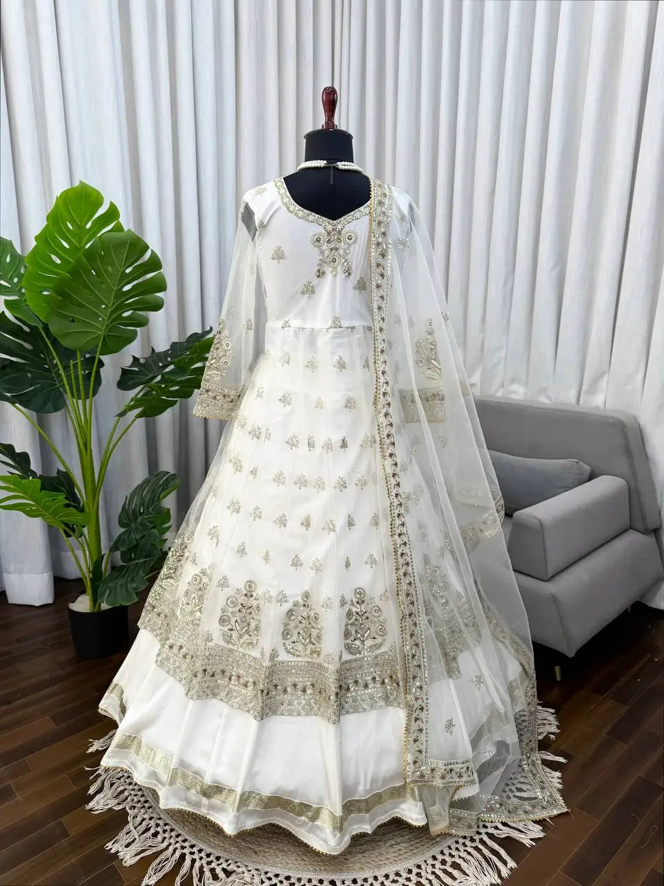 Elegant Embroidered Net Gown Lehenga Set