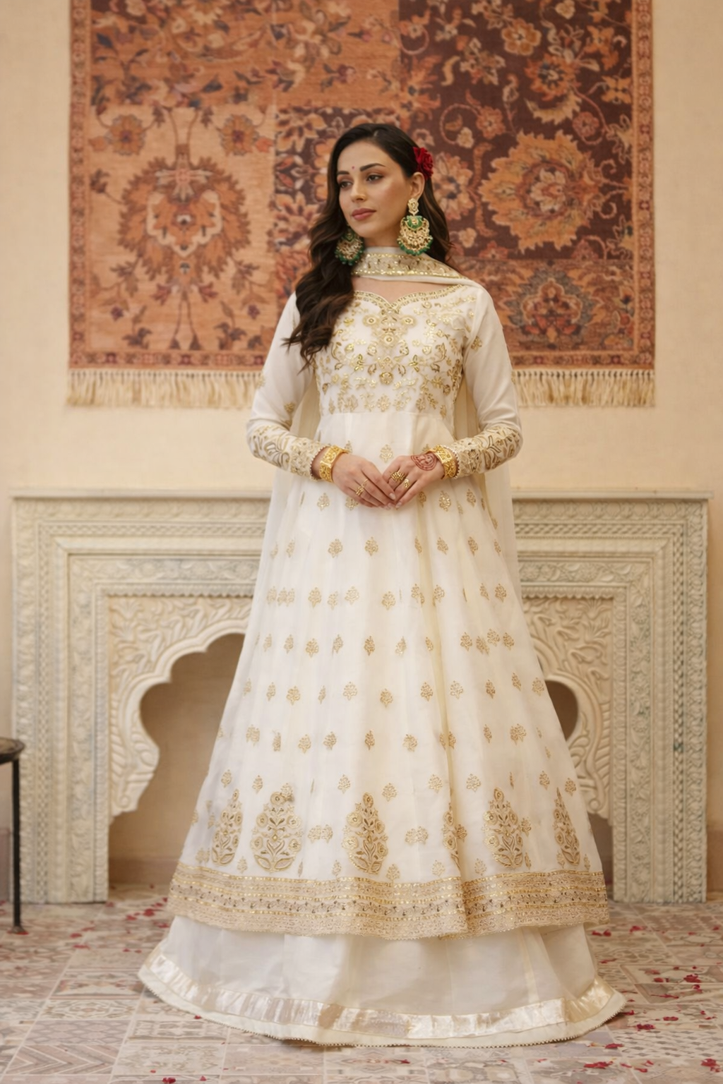Elegant Embroidered Net Gown Lehenga Set