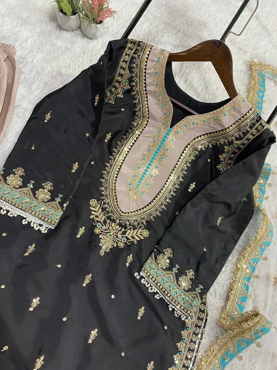 Elegant Embroidered Palazzo Suit Set for Festive and Family Occasions