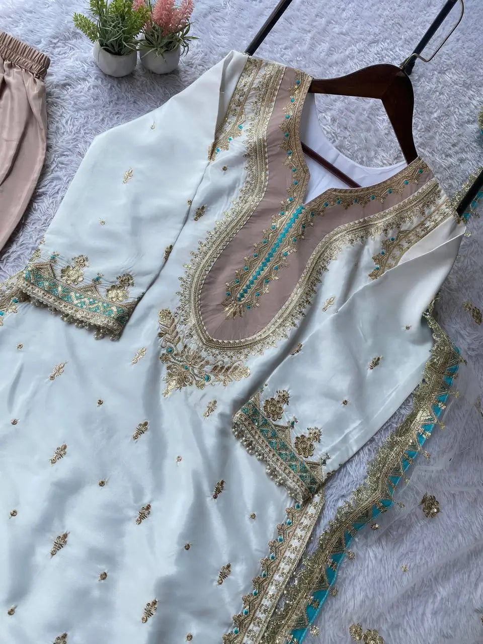 Elegant Embroidered Palazzo Suit Set for Festive and Family Occasions