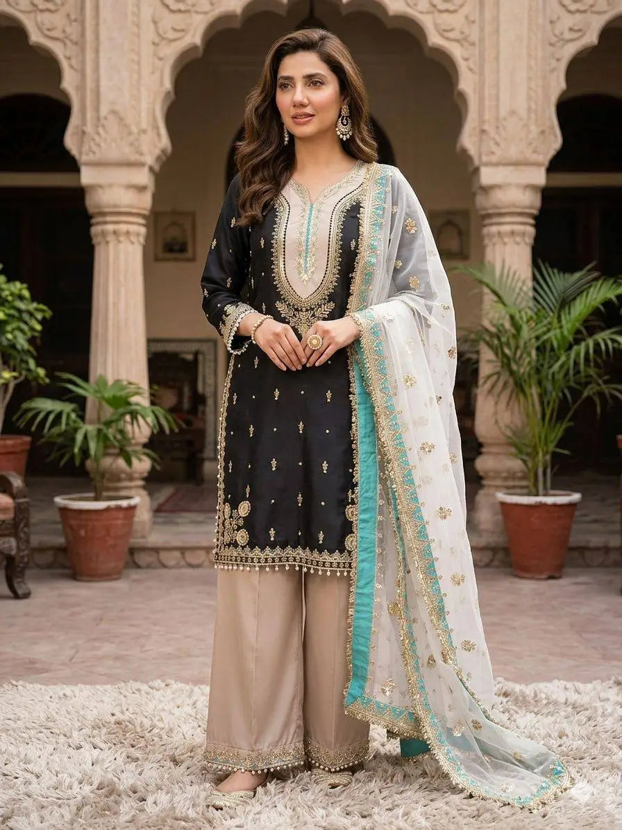 Elegant Embroidered Palazzo Suit Set for Festive and Family Occasions