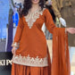 Elegant Embroidered Palazzo Suit Set in White and orange for Festive and Family Occasions