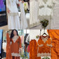 Elegant Embroidered Palazzo Suit Set in White and orange for Festive and Family Occasions