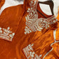 Elegant Embroidered Palazzo Suit Set in White and orange for Festive and Family Occasions