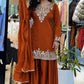 Elegant Embroidered Palazzo Suit Set in White and orange for Festive and Family Occasions