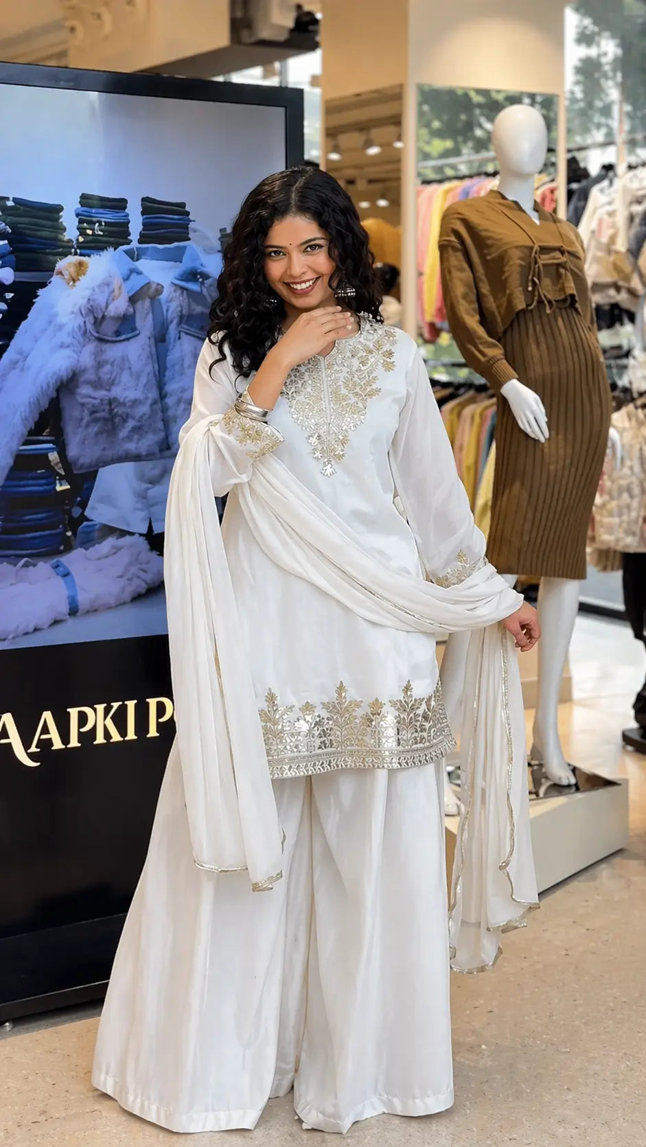 Elegant Embroidered Palazzo Suit Set in White and orange for Festive and Family Occasions