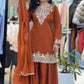 Elegant Embroidered Palazzo Suit Set in White and orange for Festive and Family Occasions