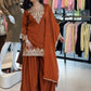 Elegant Embroidered Palazzo Suit Set in White and orange for Festive and Family Occasions