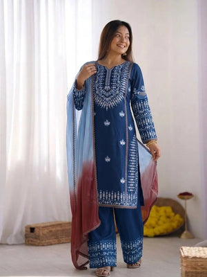 Elegant Embroidered Rayon Cotton Farshi Suit Set