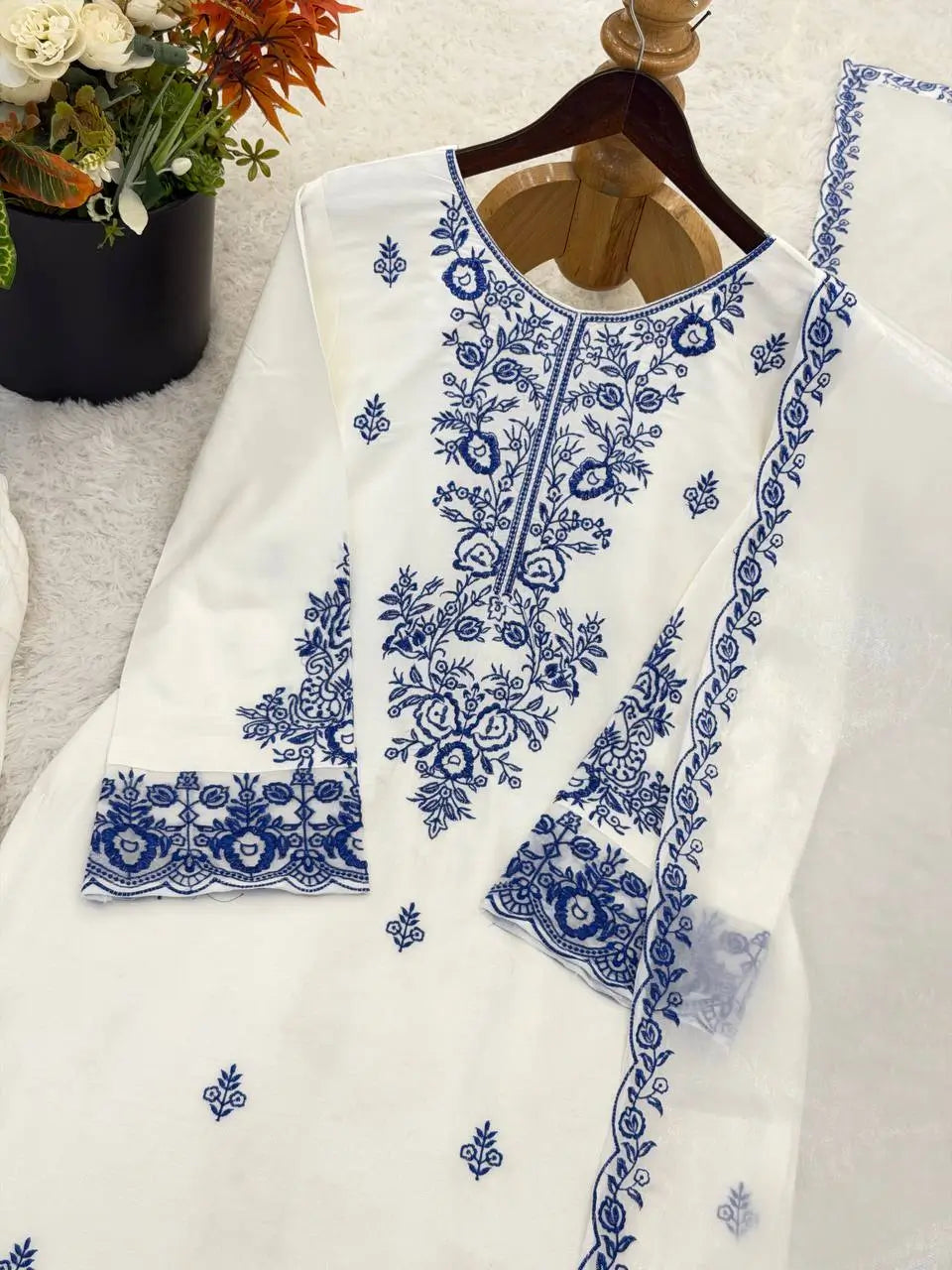 Elegant Embroidered Rayon Cotton Farshi Suit Set for Festive and Daily Wear