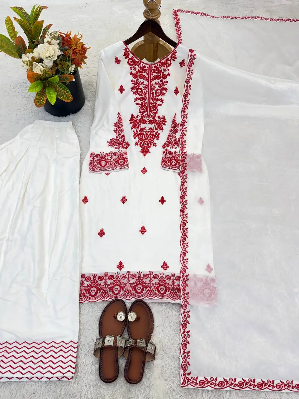 Elegant Embroidered Rayon Cotton Farshi Suit Set for Festive and Daily Wear