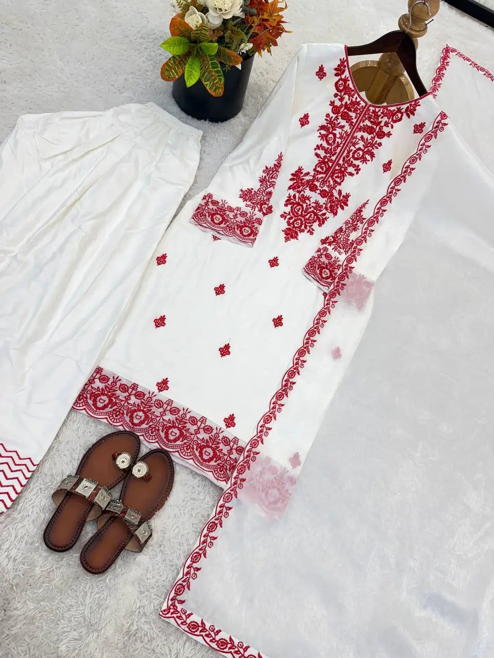 Elegant Embroidered Rayon Cotton Farshi Suit Set for Festive and Daily Wear