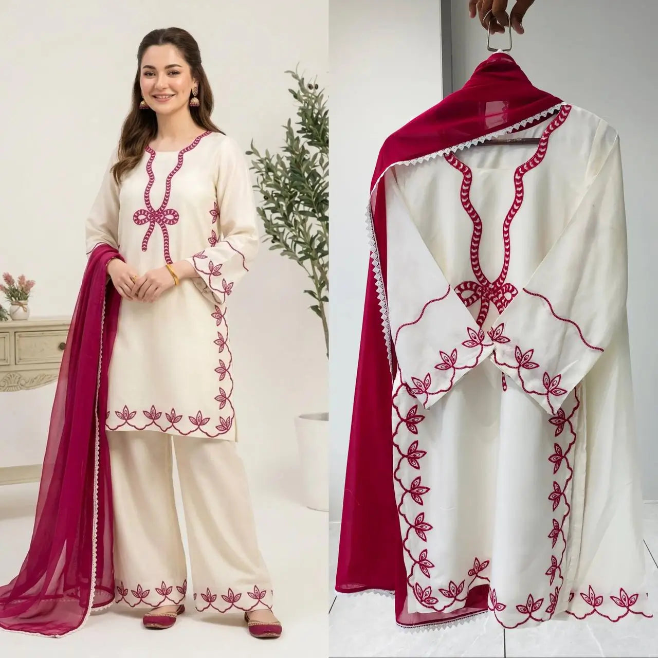Elegant Embroidered Rayon Palazzo Suit Set for Festive and Casual Functions