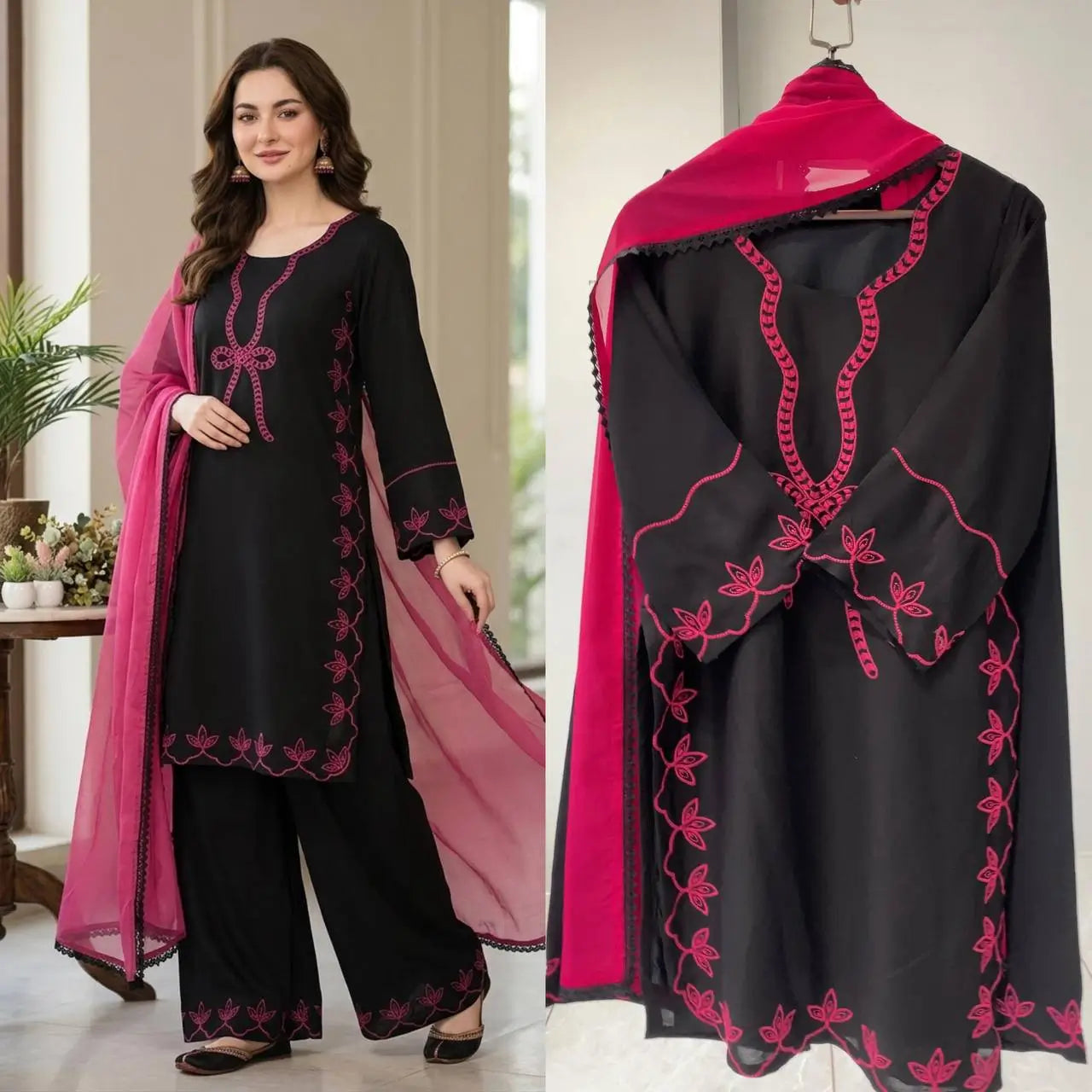 Elegant Embroidered Rayon Palazzo Suit Set for Festive and Casual Functions