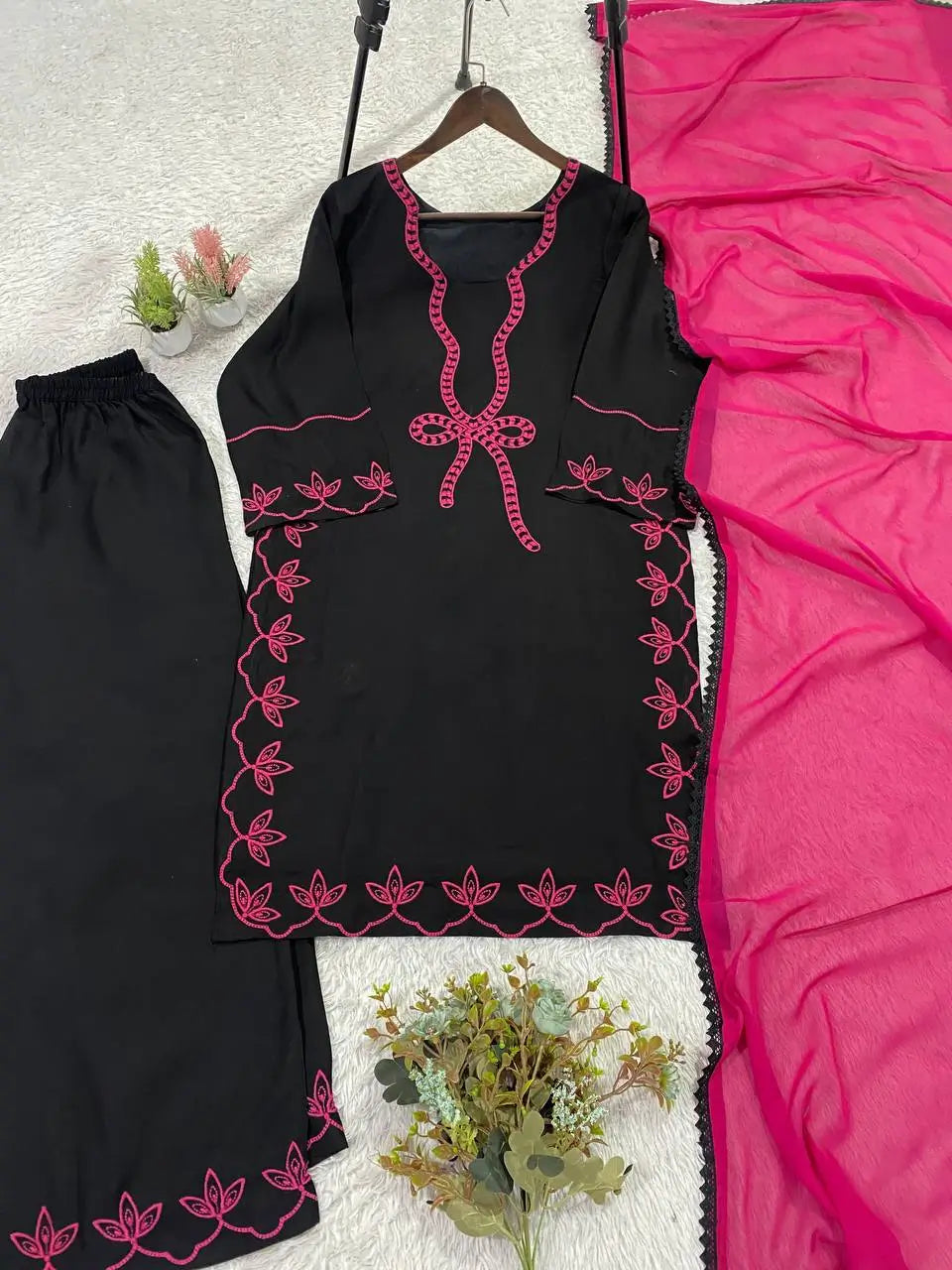 Elegant Embroidered Rayon Palazzo Suit Set for Festive and Casual Functions