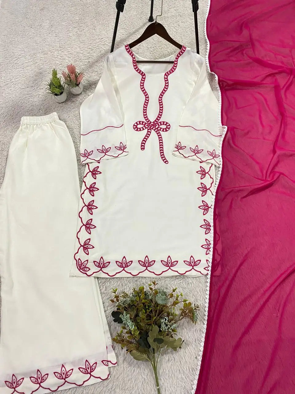 Elegant Embroidered Rayon Palazzo Suit Set for Festive and Casual Functions