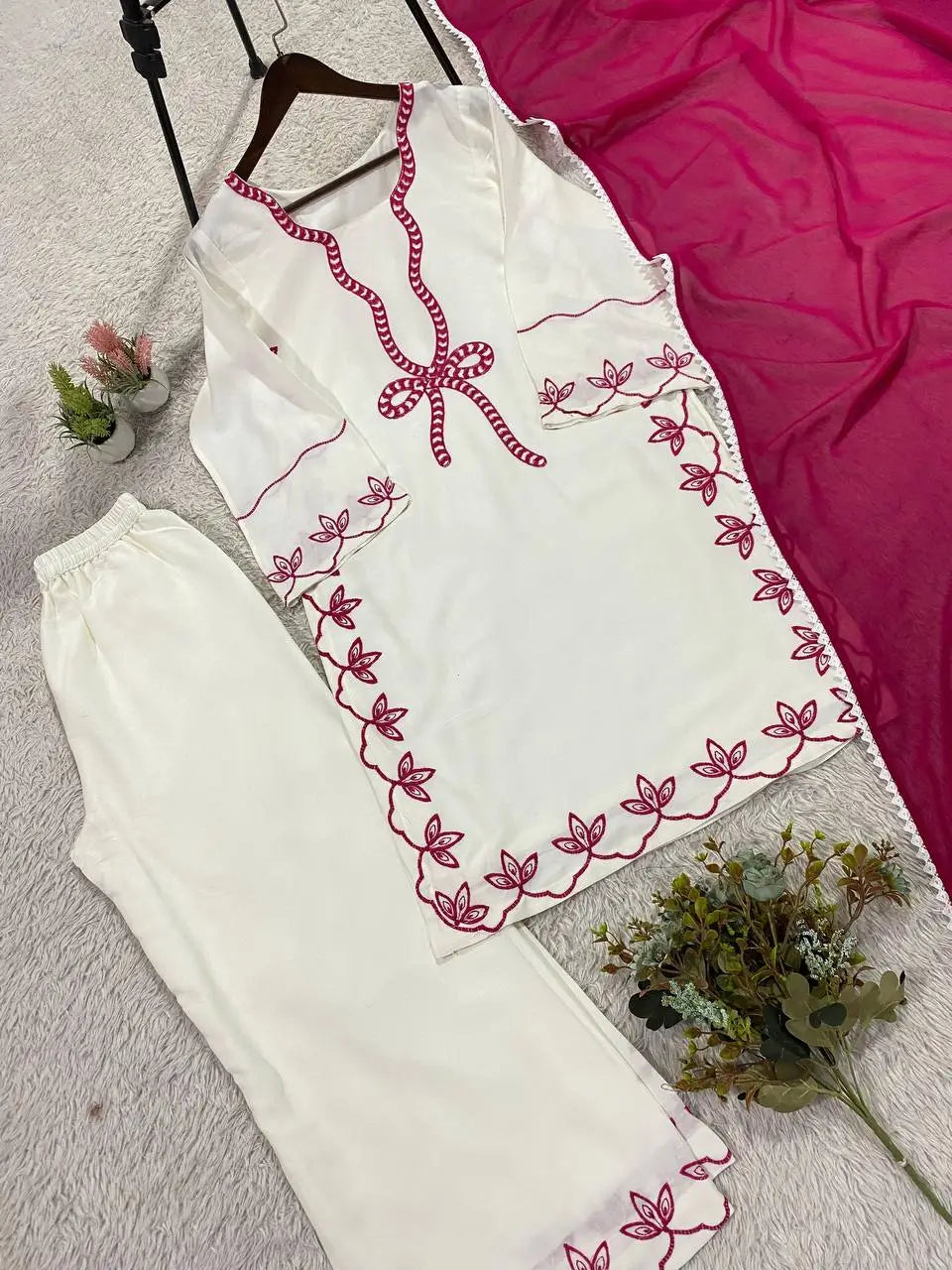 Elegant Embroidered Rayon Palazzo Suit Set for Festive and Casual Functions
