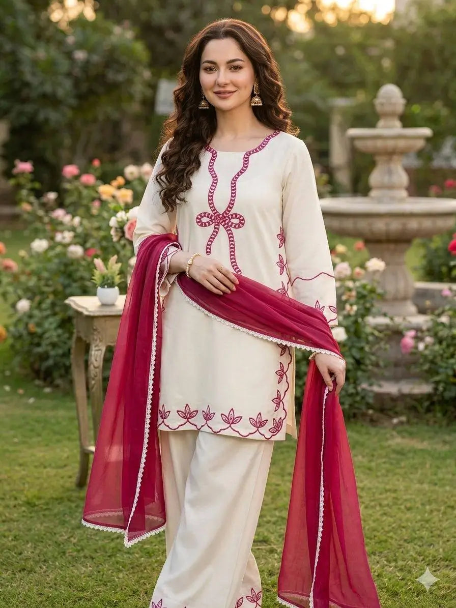 Elegant Embroidered Rayon Palazzo Suit Set for Festive and Casual Functions