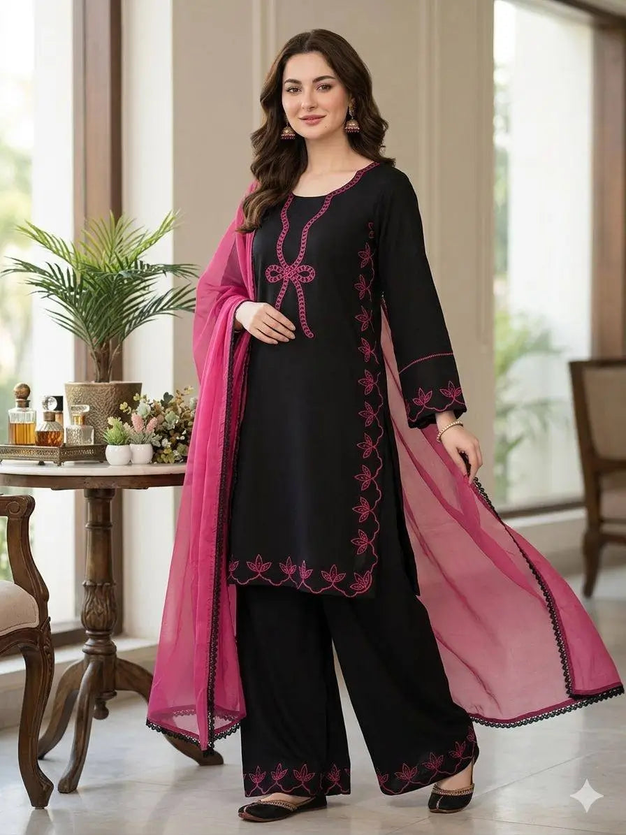 Elegant Embroidered Rayon Palazzo Suit Set for Festive and Casual Functions