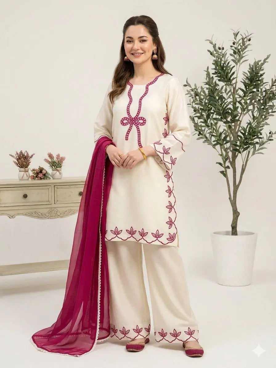 Elegant Embroidered Rayon Palazzo Suit Set for Festive and Casual Functions