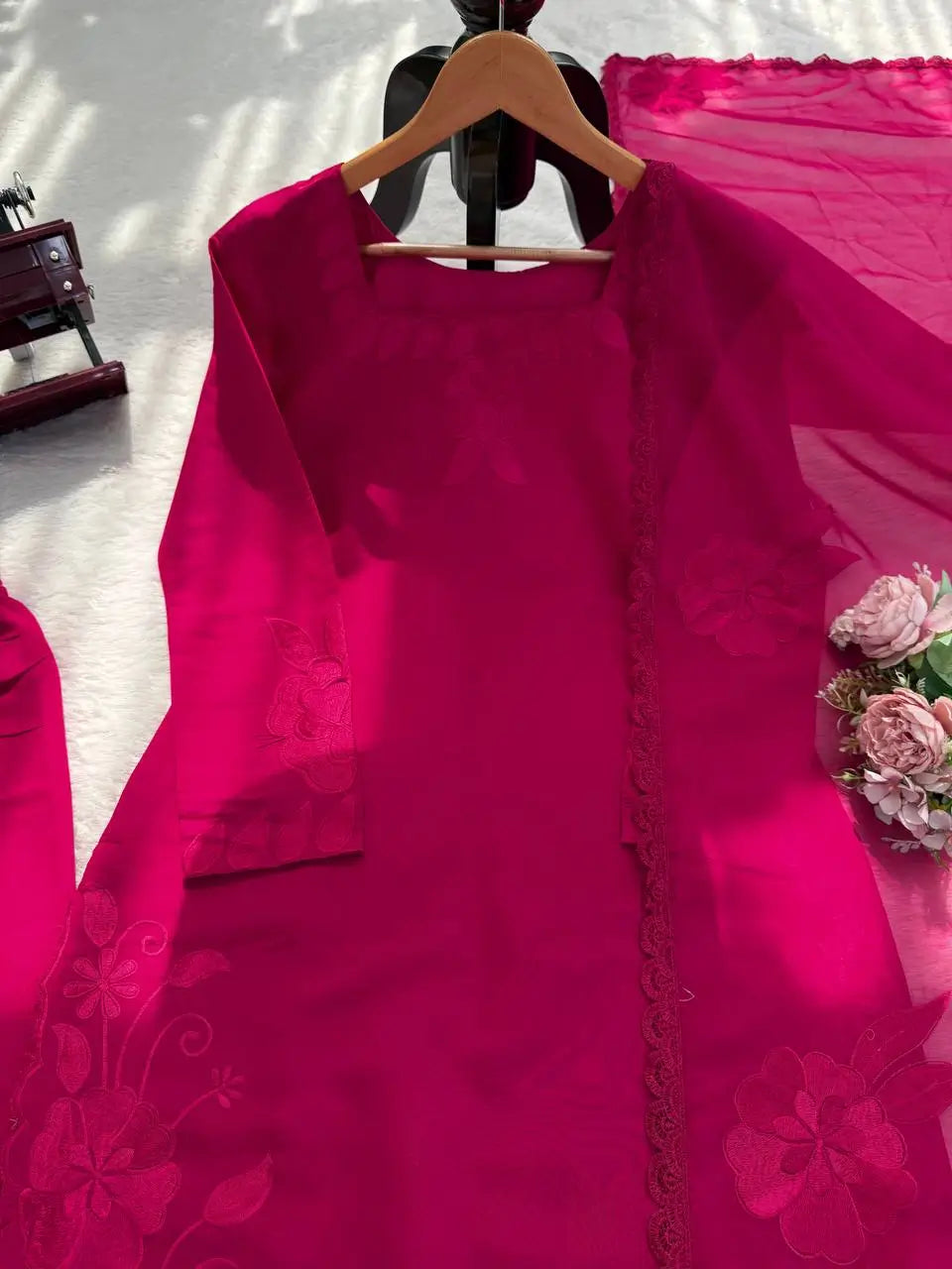 Elegant Embroidered Roman Palazzo Suit Set for Festive and Family Functions