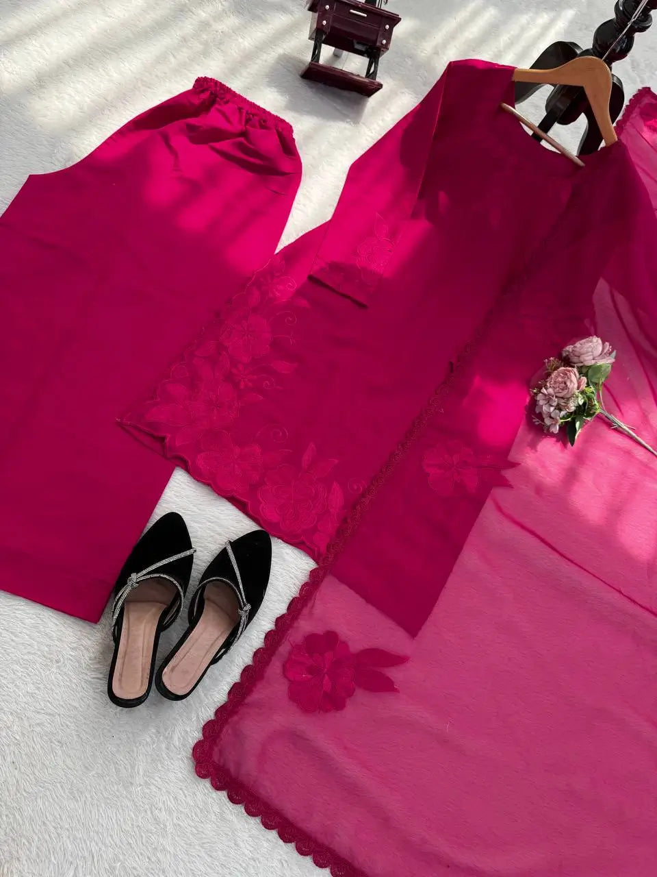 Elegant Embroidered Roman Palazzo Suit Set for Festive and Family Functions