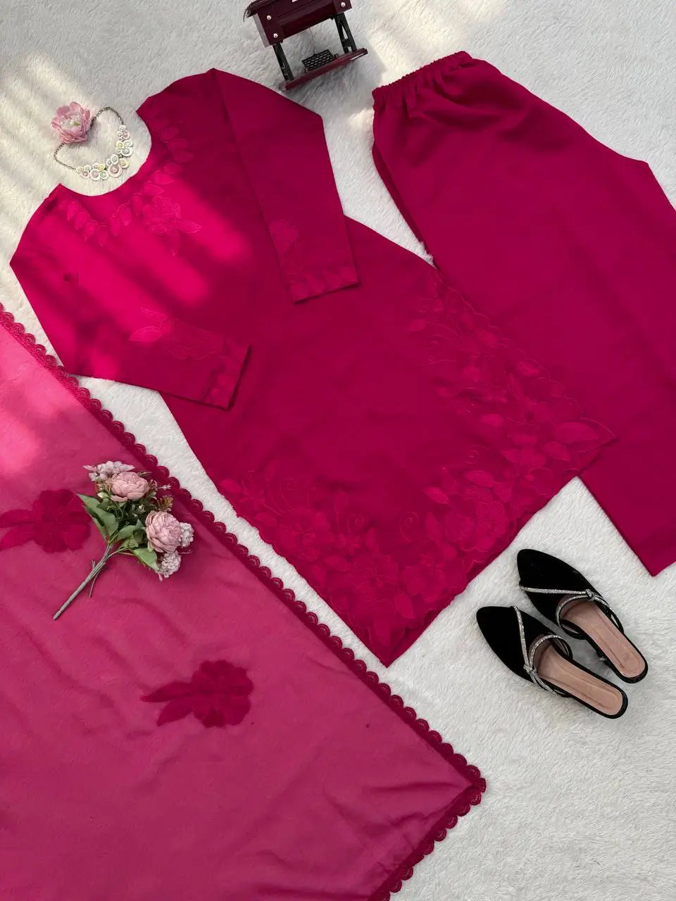 Elegant Embroidered Roman Palazzo Suit Set for Festive and Family Functions