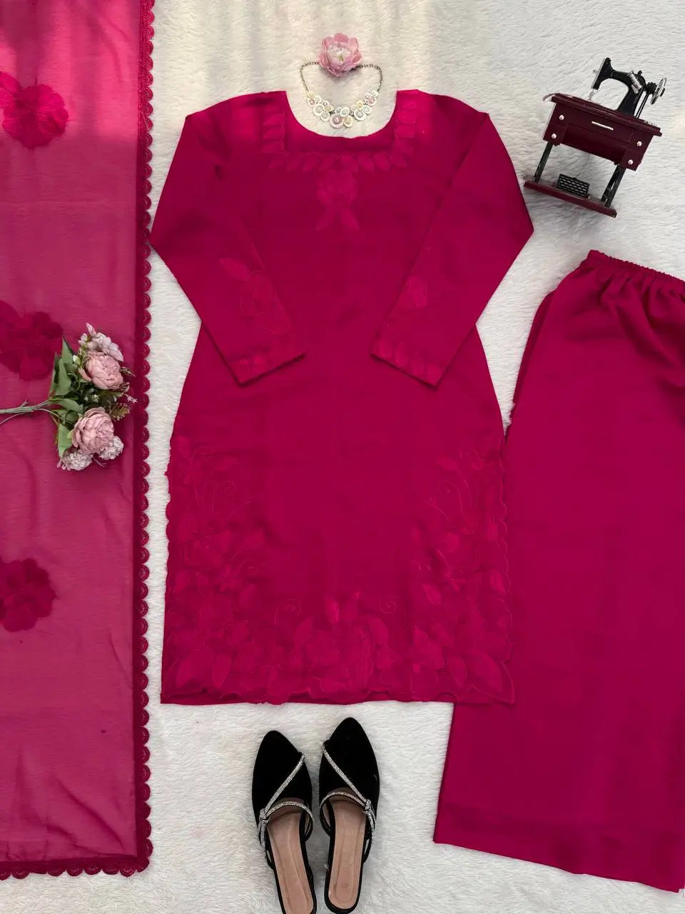 Elegant Embroidered Roman Palazzo Suit Set for Festive and Family Functions