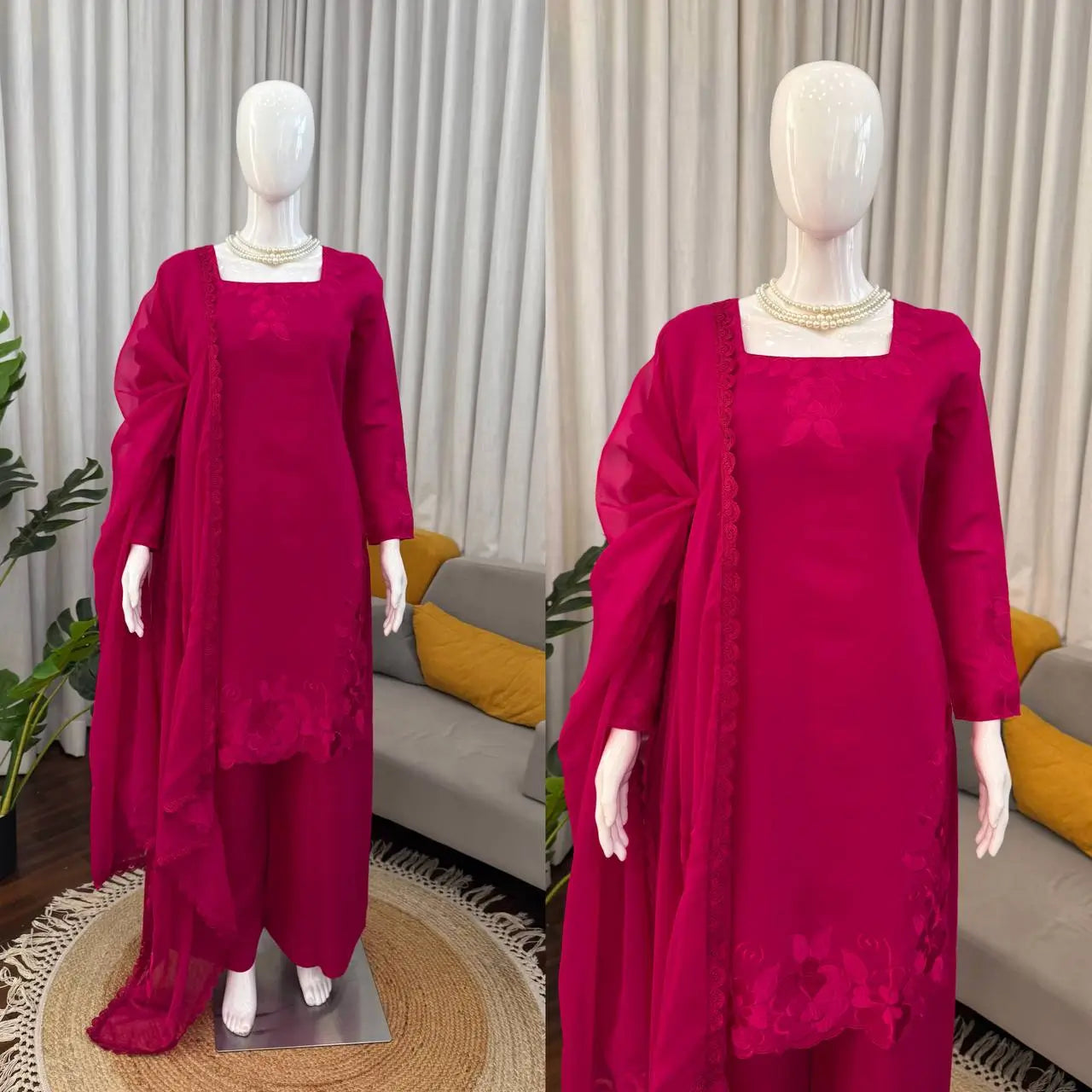 Elegant Embroidered Roman Palazzo Suit Set for Festive and Family Functions