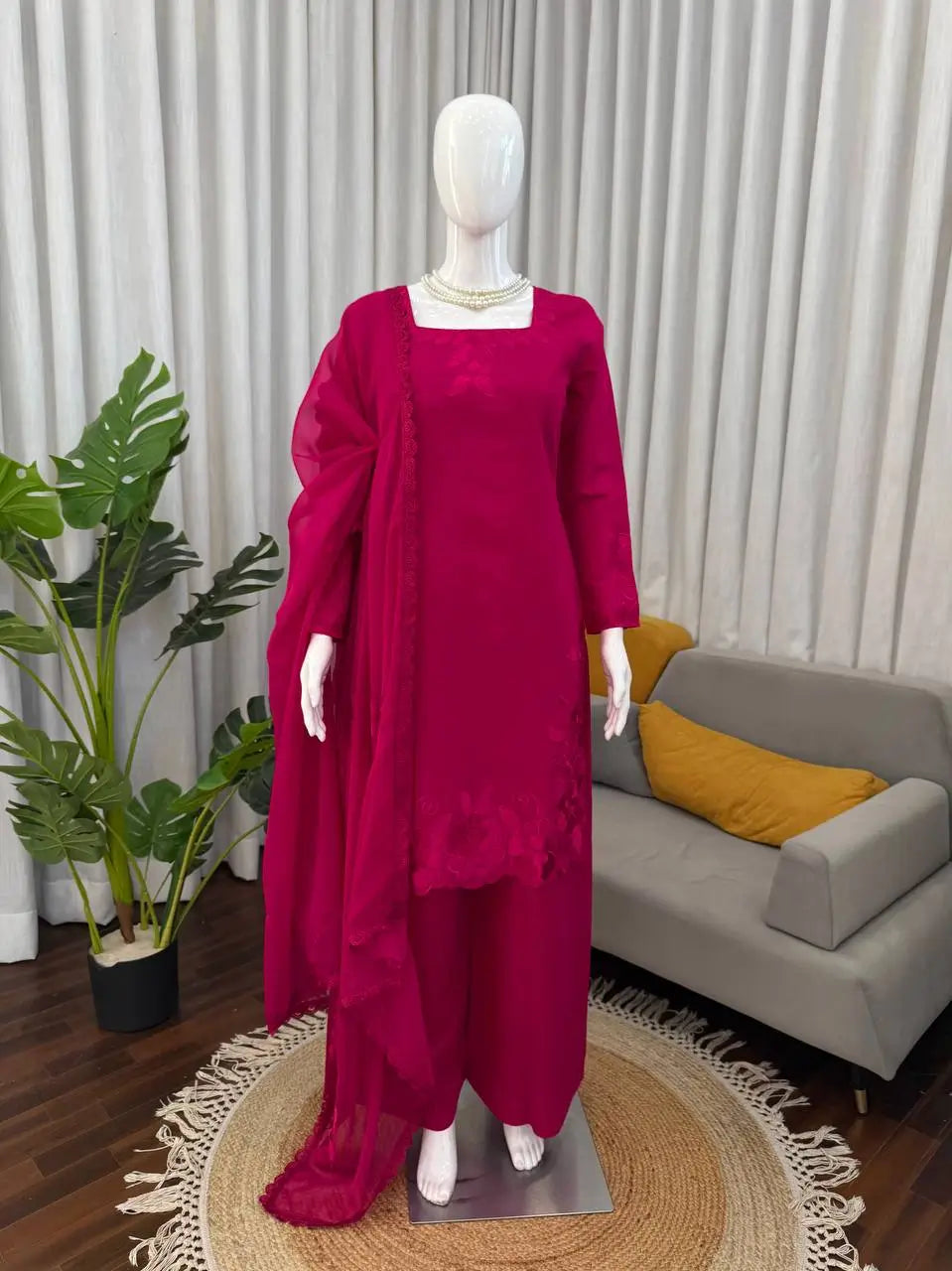 Elegant Embroidered Roman Palazzo Suit Set for Festive and Family Functions