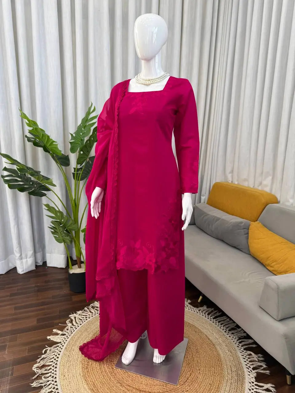 Elegant Embroidered Roman Palazzo Suit Set for Festive and Family Functions