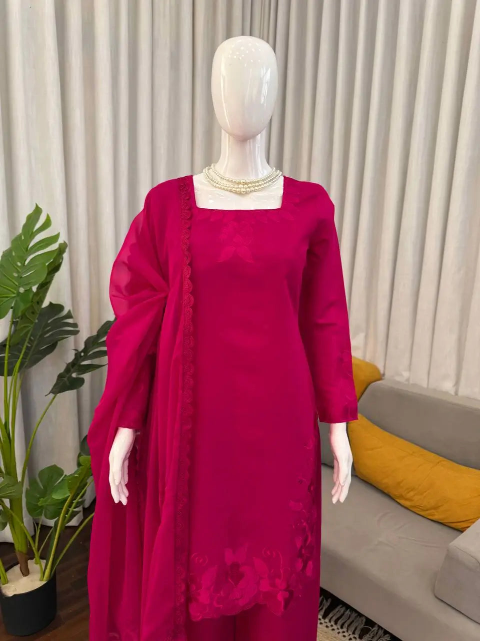 Elegant Embroidered Roman Palazzo Suit Set for Festive and Family Functions