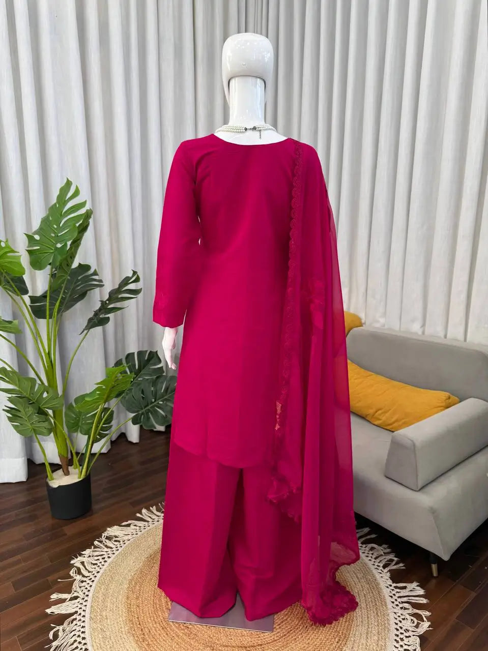 Elegant Embroidered Roman Palazzo Suit Set for Festive and Family Functions