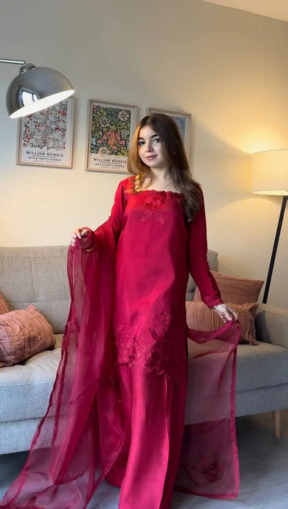 Elegant Embroidered Roman Palazzo Suit Set for Festive and Family Functions