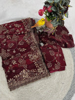 Elegant Embroidered Satin Silk Saree for Festive and Party Wear