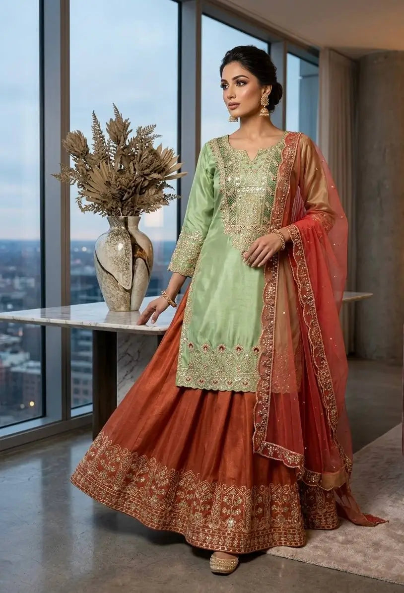Elegant Embroidered Sharara Suit Set for Festive and Wedding Wear