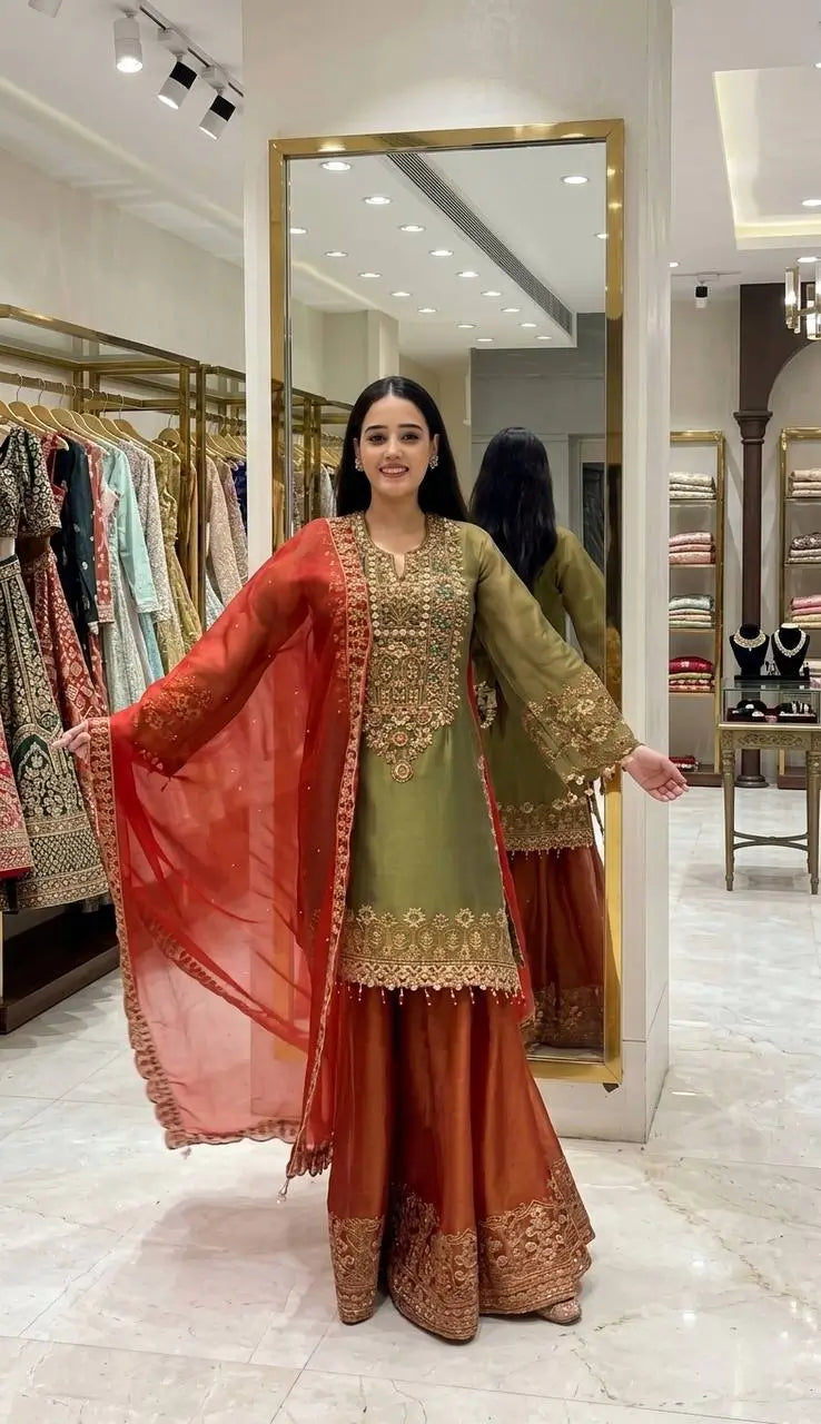 Elegant Embroidered Sharara Suit Set for Festive and Wedding Wear