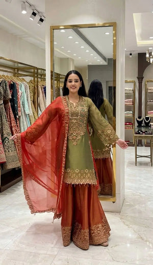 Elegant Embroidered Sharara Suit Set for Festive and Wedding Wear