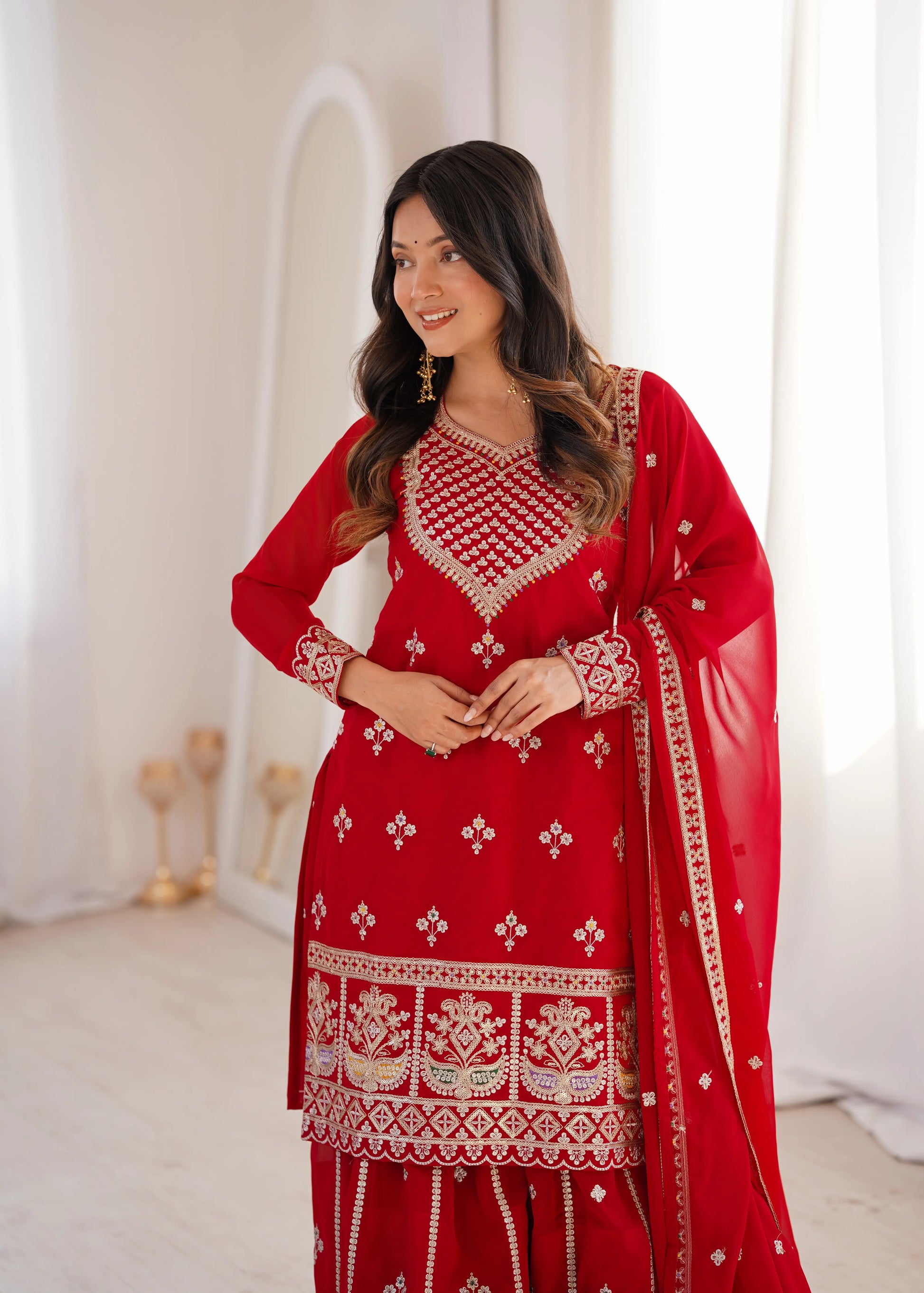 Elegant Embroidered Sharara Suit Set for Festive and Wedding Wear